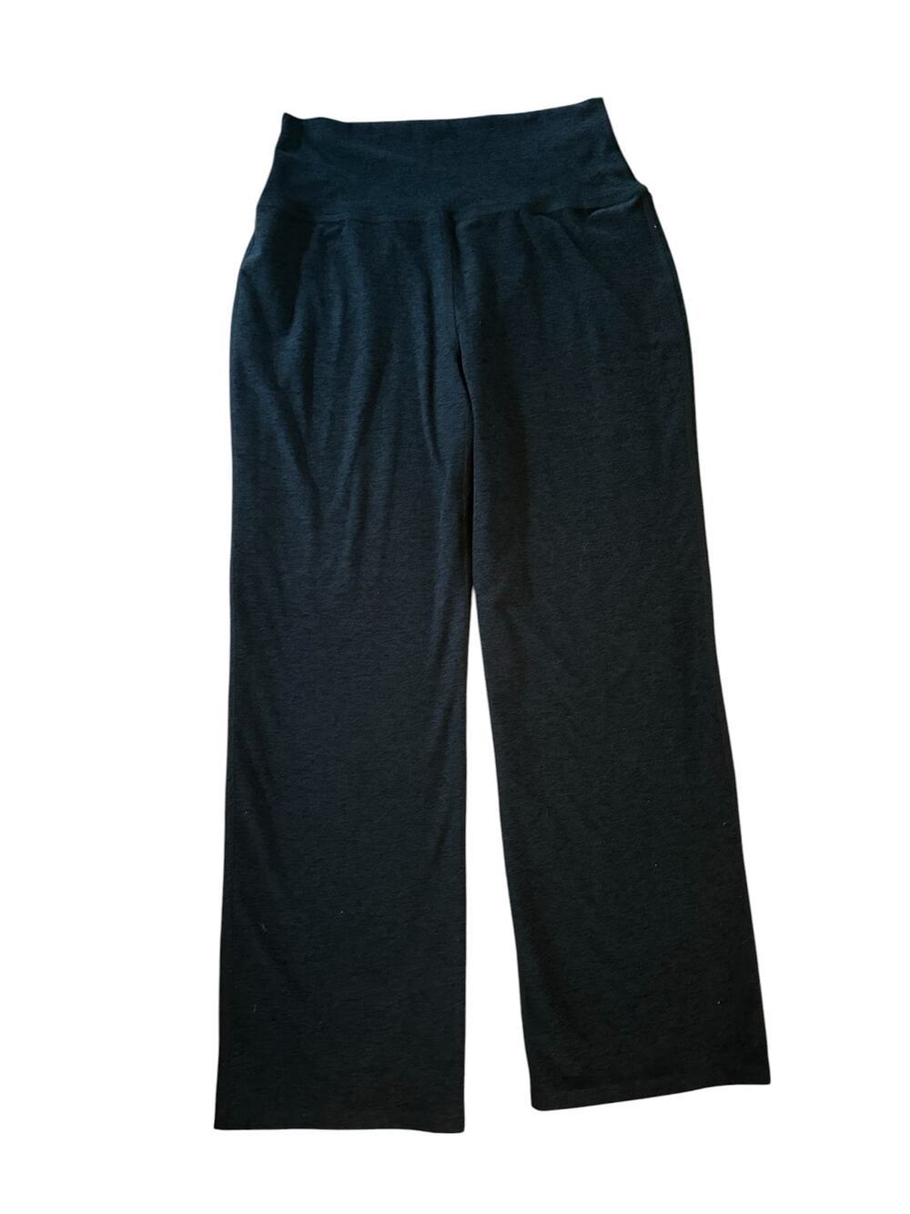 Women XL Beyond Yoga Wide Flare Leg Black Heathered Pants High Waisted Stretch